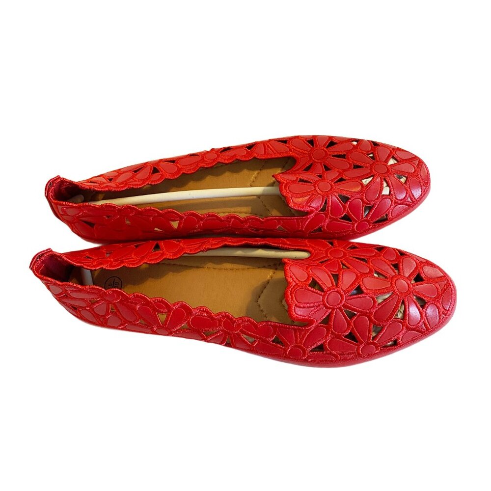 Stunning Bright Red Floral Flats - Perfect for Summer! - Picture 5 of 6